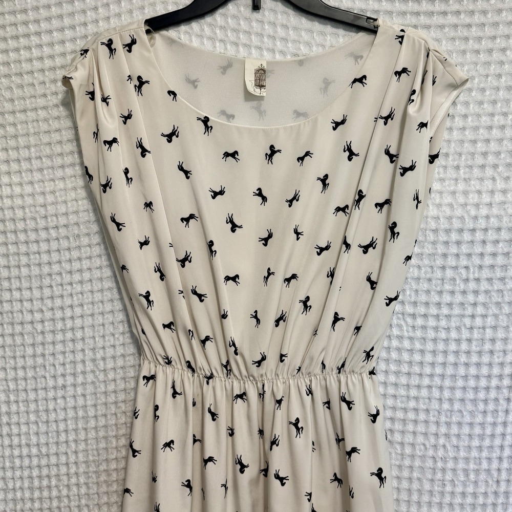 Ivory Polo Pony Horse Print Mini Dress Equestrian Old Money Preppy Lined Size M